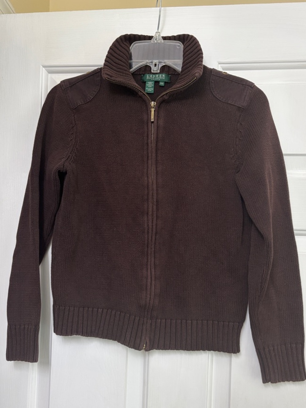 Lauren Ralph Lauren Dark Brown Full-Zip Knit Jacket